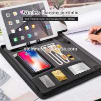 Waterproof leather A4 wireless charger portfolio for business