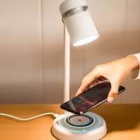 Hot selling 2020 wireless charging beside lamp bluetooth speaker led table lamp wireless charger lamp with USB output